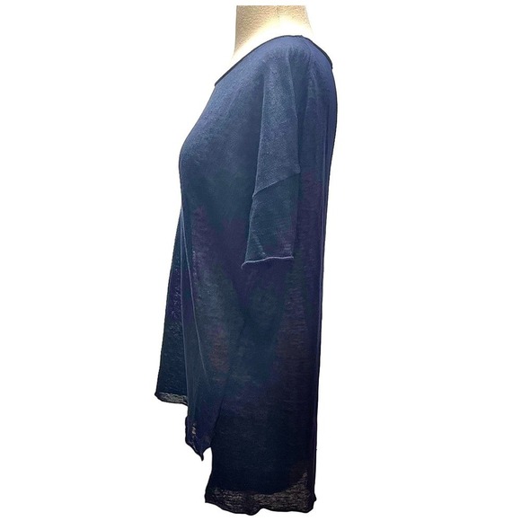 Nili Lotan 100% Linen Oversized Navy Blue Short Sleeve T-Shirt Sweater X-Small - Picture 3 of 15
